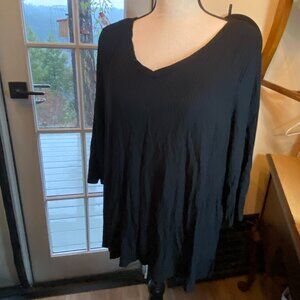EUC Rachel Zoe Black 2X Ribbed 3/4 Sleeve V-Neck Flowy Womens Top